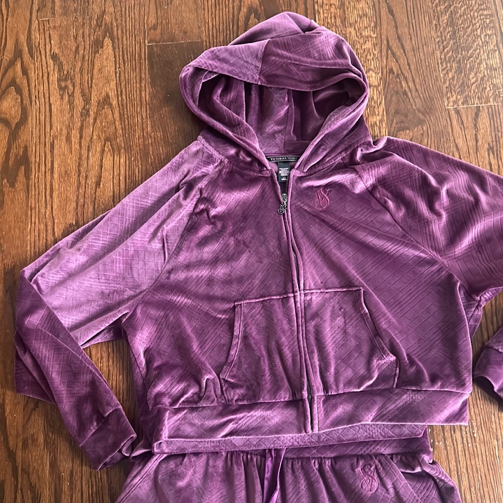 Victoria secret velour zip up hoodie jacket with matching jogger pants